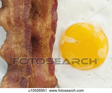 Close up of fried egg with bacon, studio shot View Large Photo Image Stock Image - Close up of fried egg with bacon, studio shot. Fotosearch