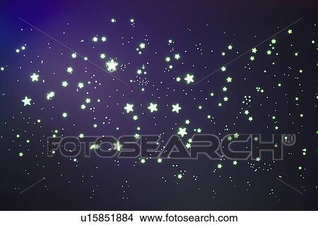 Picture - Fluorescent stars on blue background, studio shot. Fotosearch