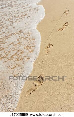 Stock Photo - Footprints on beach. Fotosearch