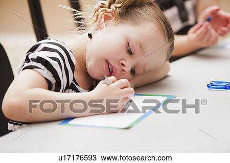Girl (4-5) drawing View Large Photo Image Stock Image - Girl (4-5) drawing . Fotosearch