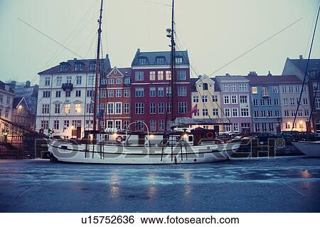 Stock Photograph - Nyhavn district on early winter morning. Fotosearch