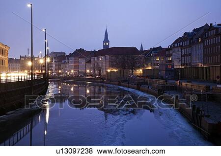 Stock Photo - Old town scene on winter morning. Fotosearch