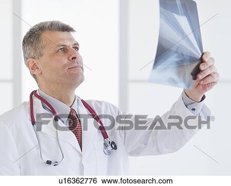 Portrait of doctor looking at x-ray image View Large Photo Image Stock Photograph - Portrait of doctor looking at x-ray image. Fotosearch