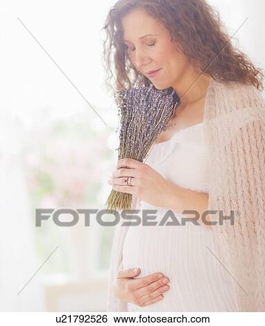 Portrait of pregnant woman with bunch of lavender View Large Photo Image Stock Photograph - Portrait of pregnant woman with bunch of lavender. Fotosearch