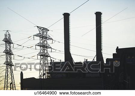 Stock Image - Power plant and pylons. Fotosearch