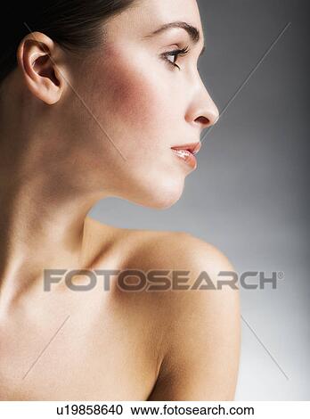 Profile of woman, studio short View Large Photo Image Stock Image - Profile of woman, studio short. Fotosearch