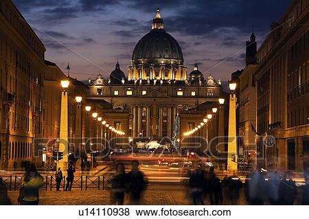 Saint Peter's Square and Saint Peter's Basilica at dusk View Large Photo Image Stock Photo - Saint Peter's Square and Saint Peter's Basilica at dusk. Fotosearch