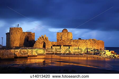 Sidon Sea Castle at dusk View Large Photo Image Stock Image - Sidon Sea Castle at dusk. Fotosearch