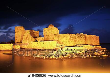 Sidon Sea Castle at dusk View Large Photo Image Stock Photograph - Sidon Sea Castle at dusk. Fotosearch