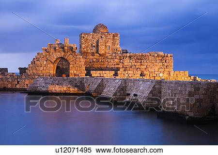 Sidon Sea Castle at dusk View Large Photo Image Stock Photography - Sidon Sea Castle at dusk. Fotosearch