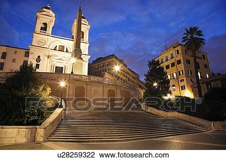 Stock Image - Spanish Steps and Trinita dei Monti Church in early morning. Fotosearch
