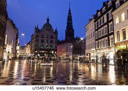 Stock Photograph - Street scene at dusk. Fotosearch