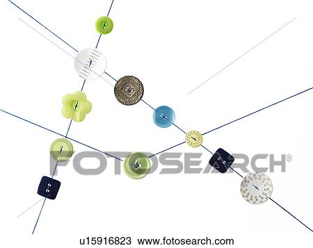 Stock Image - Studio shot of diagram made of thread and buttons. Fotosearch