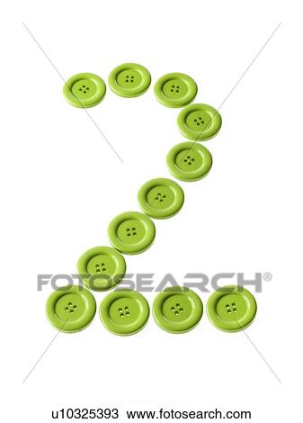 Stock Image - Studio shot of green buttons arranged in number two. Fotosearch