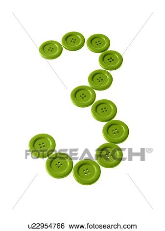 Stock Photograph - Studio shot of green buttons arranged in number three. Fotosearch