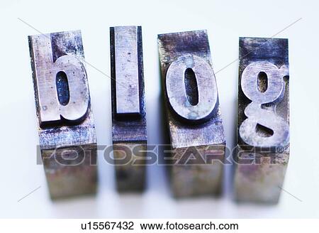 Stock Image - Studio shot of letterpress spelling out blog. Fotosearch
