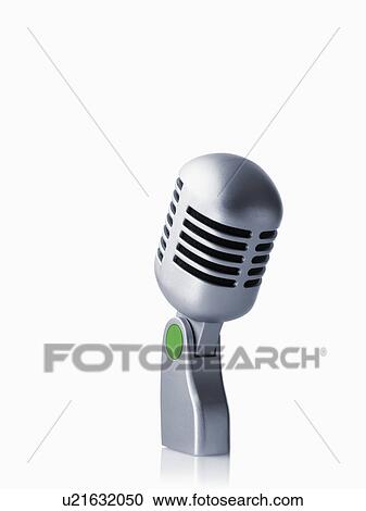 Stock Image - Studio shot of vintage-themed modern microphone on white background. Fotosearch