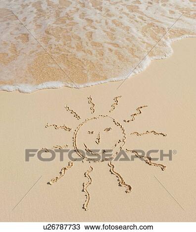Stock Image - Sun drawing on beach. Fotosearch