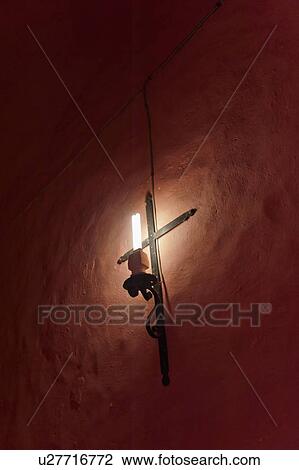 Stock Image - Valladolid, Crucifix on wall. Fotosearch