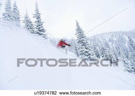 Stock Image - Woman skiing powder . Fotosearch