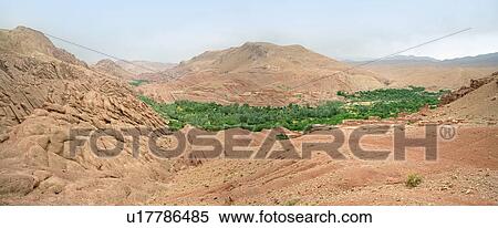 Stock Photography - Aerial view of green oasis in desert. Fotosearch