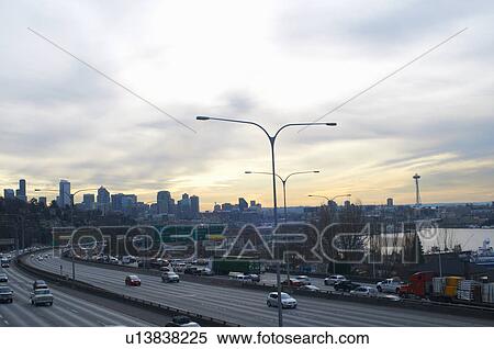 Aerial view of highway through Seattle View Large Photo Image Stock Photography - Aerial view of highway through Seattle. Fotosearch
