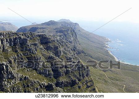 Aerial view of rocky coastal cliffs View Large Photo Image Stock Photograph - Aerial view of rocky coastal cliffs. Fotosearch