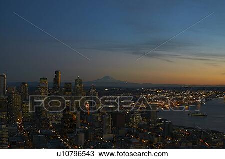 Stock Image - Aerial view of Seattle city skyline. Fotosearch
