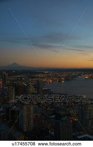 Aerial view of Seattle city skyline View Large Photo Image Stock Photo - Aerial view of Seattle city skyline. Fotosearch