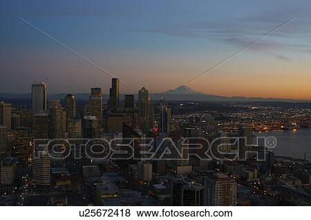 Stock Photo - Aerial view of Seattle city skyline. Fotosearch