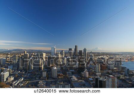 Stock Photography - Aerial view of Seattle city skyline. Fotosearch
