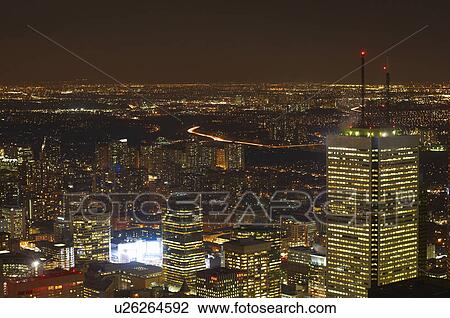 Aerial view of Toronto lit up at night View Large Photo Image Stock Image - Aerial view of Toronto lit up at night. Fotosearch