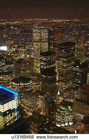 Aerial view of Toronto lit up at night View Large Photo Image Stock Photo - Aerial view of Toronto lit up at night. Fotosearch