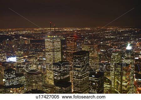 Aerial view of Toronto lit up at night View Large Photo Image Stock Photography - Aerial view of Toronto lit up at night. Fotosearch