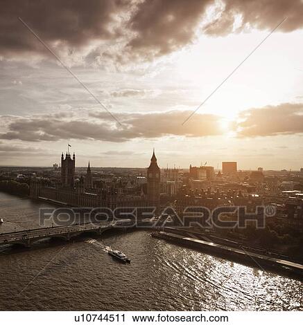 Stock Image - Aerial view of Westminster in London. Fotosearch