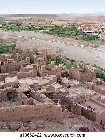 Stock Image - Ait Benhaddou built on hillside. Fotosearch