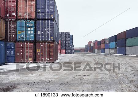 Containers in snowy harbor View Large Photo Image Stock Image - Containers in snowy harbor. Fotosearch