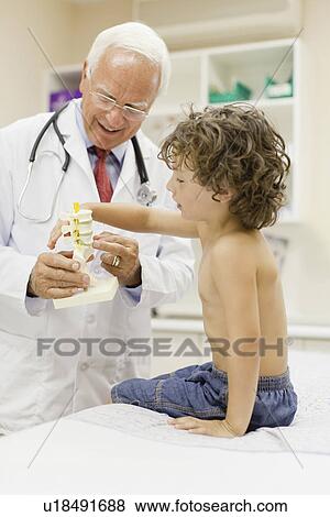 Stock Photo - Doctor showing boy model in office. Fotosearch