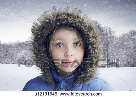 Girl wearing fur parka in snow View Large Photo Image Stock Photograph - Girl wearing fur parka in snow. Fotosearch