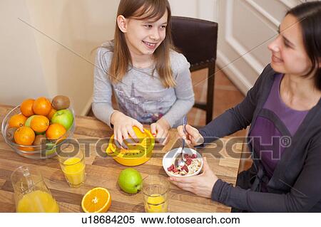 Stock Photography - Mother and daughter having breakfast. Fotosearch