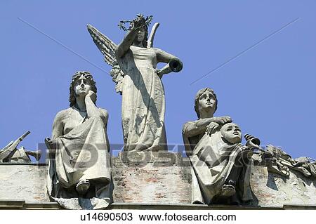 Stock Image - Ornate statues on wall. Fotosearch