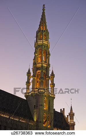 Ornate tower lit up at night View Large Photo Image Stock Image - Ornate tower lit up at night. Fotosearch