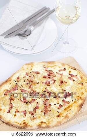 Plate of tarte flambee View Large Photo Image Stock Photography - Plate of tarte flambee . Fotosearch
