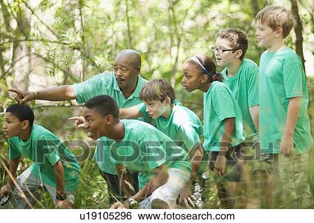 students exploring teacher forest photograph fotosearch