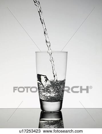 Stock Image - Water pouring into glass. Fotosearch
