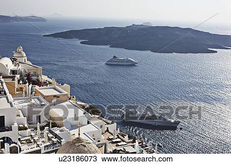 Aerial view of cruise ships on coast View Large Photo Image Stock Image - Aerial view of cruise ships on coast. Fotosearch