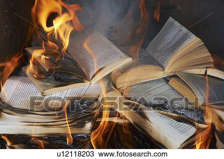 Stock Image - Books burning in fire. Fotosearch