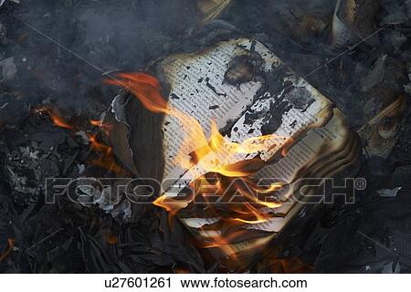 Stock Image - Books burning in fire. Fotosearch