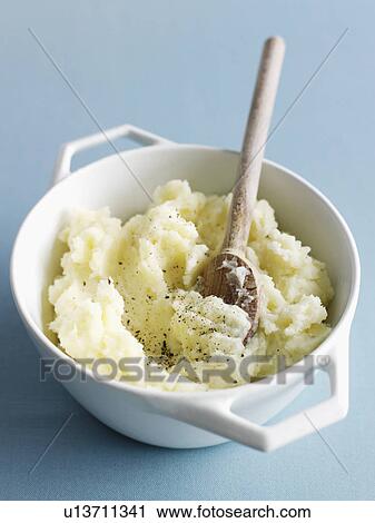 Stock Image - Close up of bowl of mashed potatoes. Fotosearch