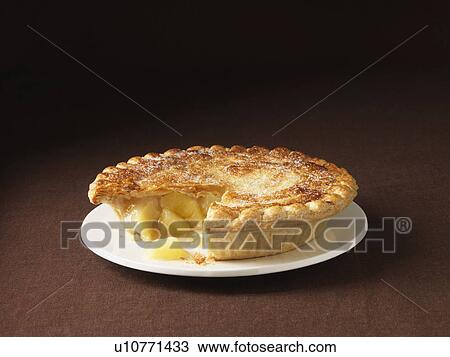 Stock Image - Close up of plate of apple pie. Fotosearch